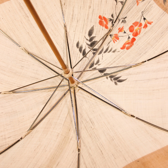 麻の日傘【ノウゼンカズラ】柿渋染め　手描き 5枚目の画像
