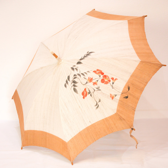 麻の日傘【ノウゼンカズラ】柿渋染め　手描き 麻の日傘【ノウゼンカズラ】柿渋染め　手描き 麻の日傘【ノウゼンカズラ】柿渋染め　手描き JSB1433959155(11000円)