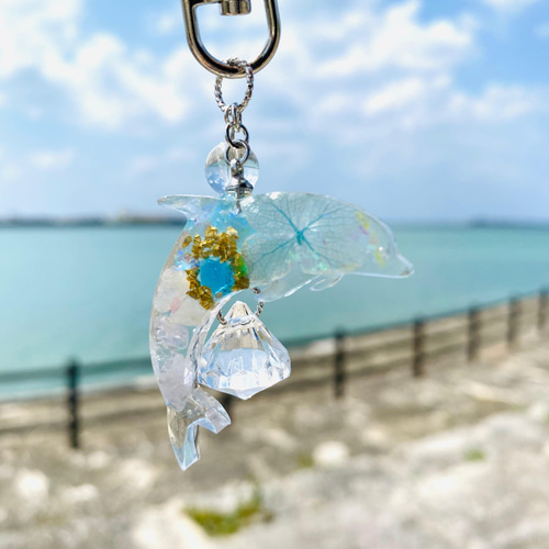 花イルカミニサンキャッチャーキーホルダー 水晶アメジスト その他携帯