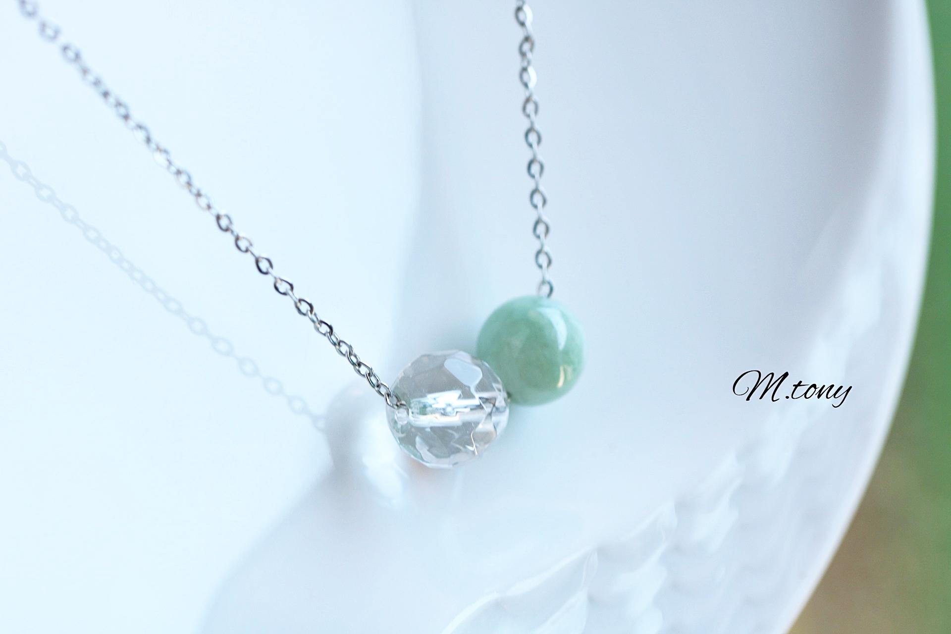 天然石翡翠&水晶「ミルキーと透明。マルとカクカク」 ネックレス