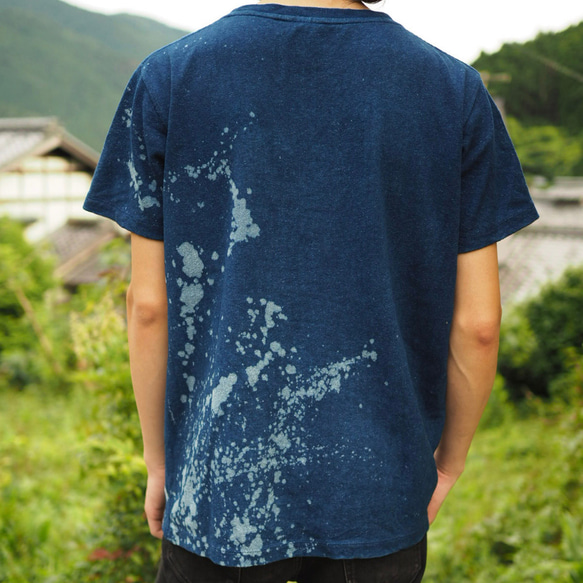 ヘンプコットンTシャツ（半袖）【波しぶき】 藍染め 3枚目の画像
