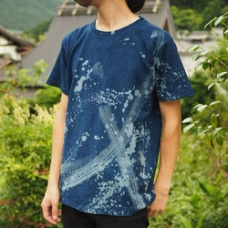 ヘンプコットンTシャツ（半袖）【波しぶき】 藍染め 2枚目の画像