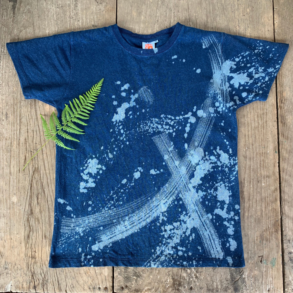 ヘンプコットンTシャツ（半袖）【波しぶき】 藍染め
