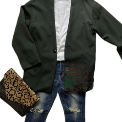 着物リメイク　ダークグリーンの春ジャケット 2枚目の画像