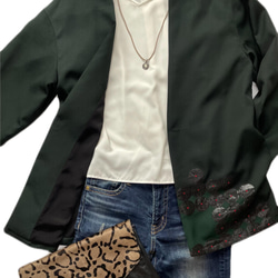 着物リメイク　ダークグリーンの春ジャケット 1枚目の画像