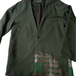 着物リメイク　ダークグリーンの春ジャケット 5枚目の画像