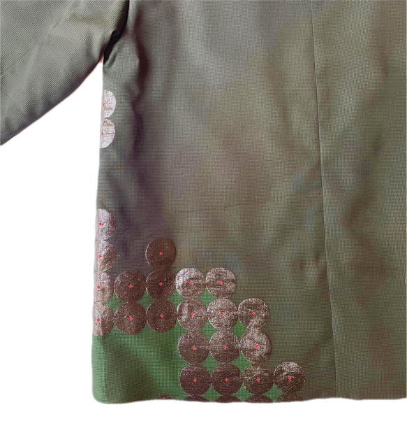 着物リメイク　ダークグリーンの春ジャケット 6枚目の画像