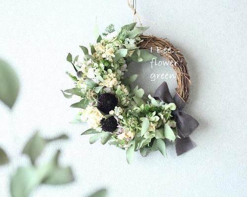 大きめナチュラルドライフラワーリース（ハーフスタイル） ドライ