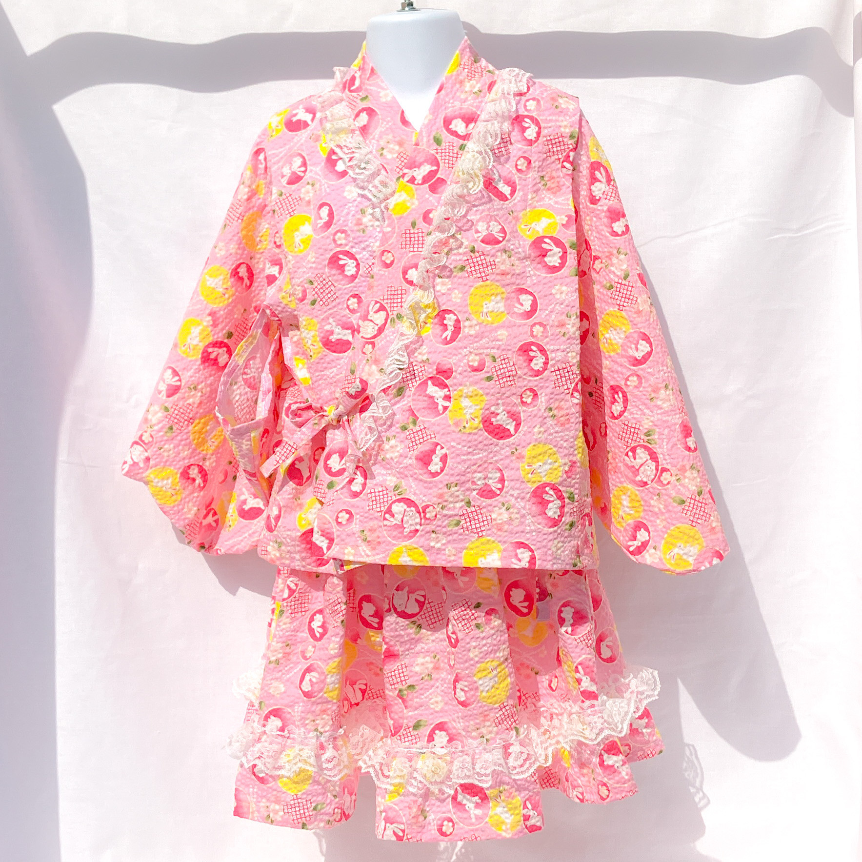 浴衣 ドレス 【桜とうさぎ柄】 ピンク色 100サイズ (子供服 リップル生地 オーダー可 夏祭り) 子供服 春夏SHOP 通販|Creema(クリーマ) 浴衣ドレス 100 子供 女の子 キュロット レース フリル 夏祭り