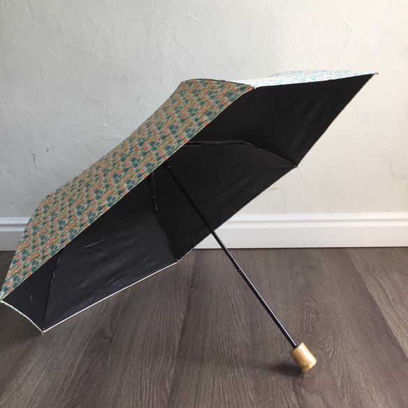 UVカット折りたたみ傘 カバープランツ 花柄 紫外線99.9%カット 163431 晴雨兼用 竹ハンドル 日傘 雨傘 17枚目の画像
