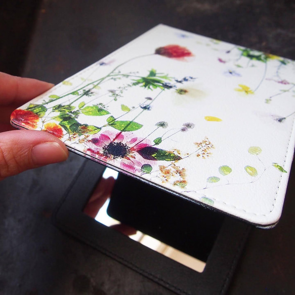 押し花柄 折りたたみ式 スタンドミラー ボタニカル 花柄 その他雑貨