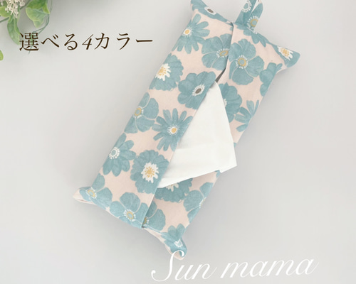 ハンドメイド❃︎ ボックスティッシュカバー           北欧柄ブルーの花 0_856e3c0932e95044b60d082b4573