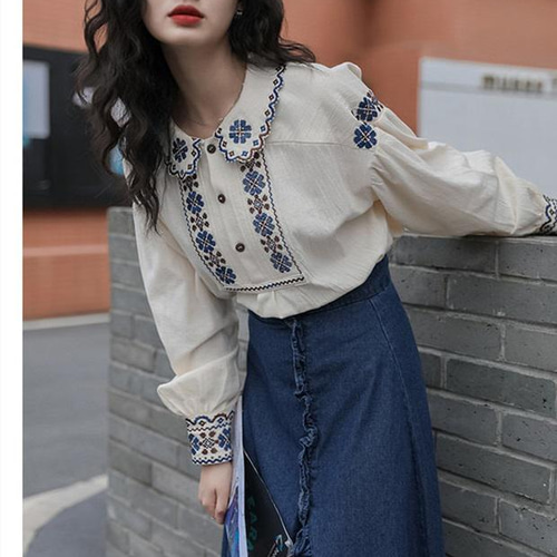 白 ブラウス レディース 刺繍ブラウス ボウタイ ブラウス 花柄