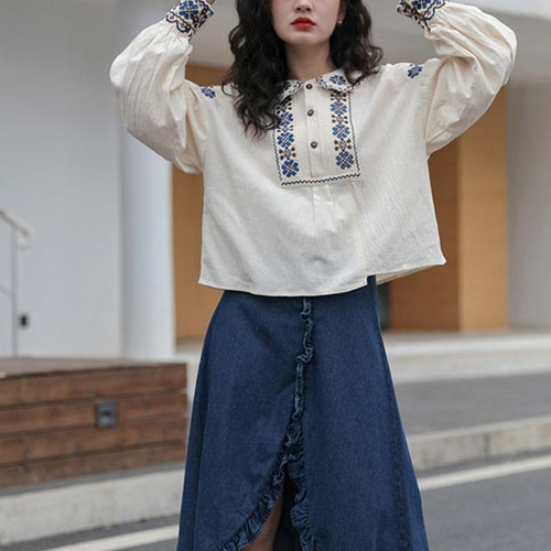 白 ブラウス レディース 刺繍ブラウス ボウタイ ブラウス 花柄