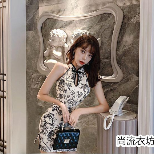 夏チャイナ服 ドレス 花柄 レディース セクシーミニワンピ