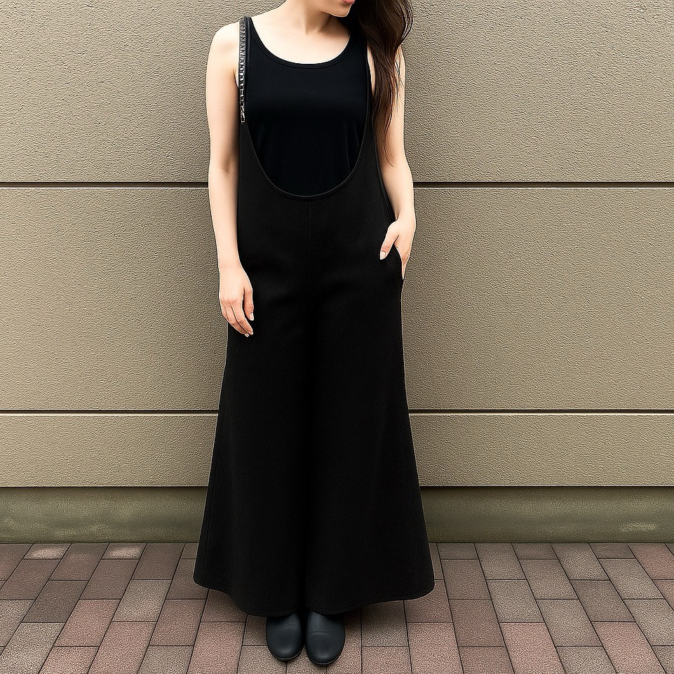 ■10日内発送■【再販】モードブラックで大人の魅力。「春リネンサロペットパンツ」麻 ロンパース 黒 ブラック 春