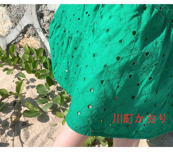 新品 春物コーデ ロングワンピース　半袖　グリーン　レディース　ドレス　パーティー 7枚目の画像