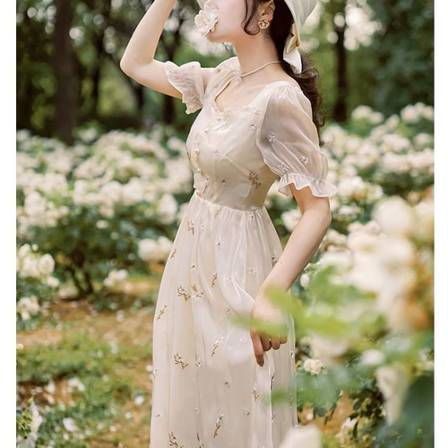 小花柄 レース ワンピース アトリエgg☆ローラ40sWガーゼワンピース19