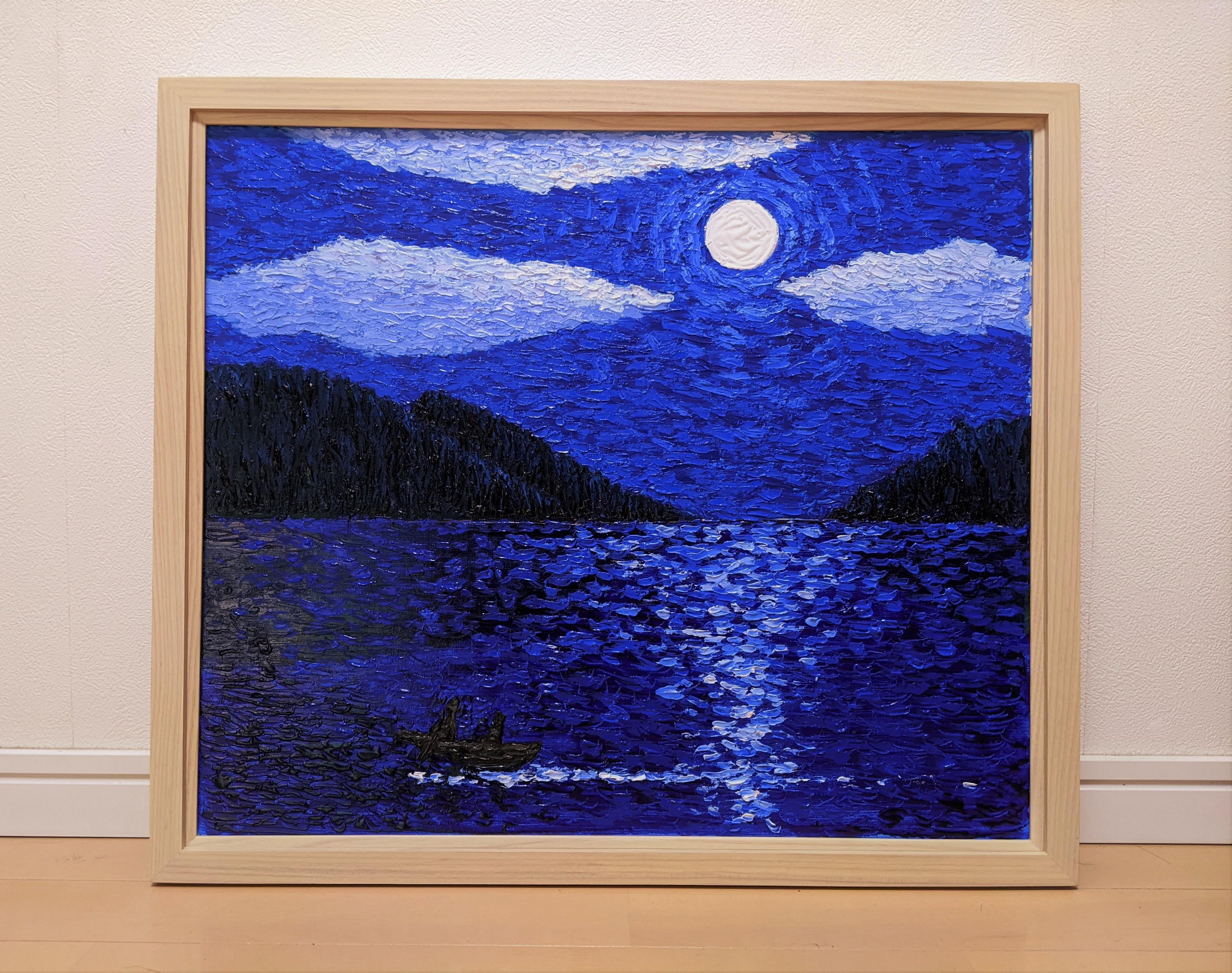 額装油彩画「夕陽の丘道」