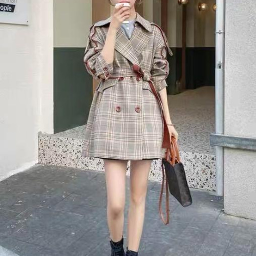 Lillys 秋冬コーデ❤️トレンチコート レディース チェック柄 ベージュ