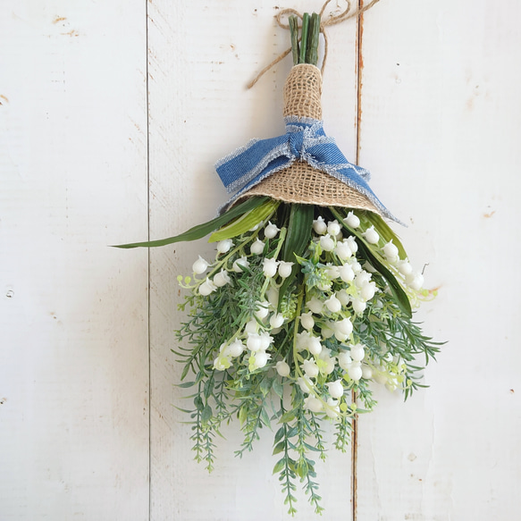 母の日　すずらんとラベンダーのスワッグ　ナチュラル 1枚目の画像