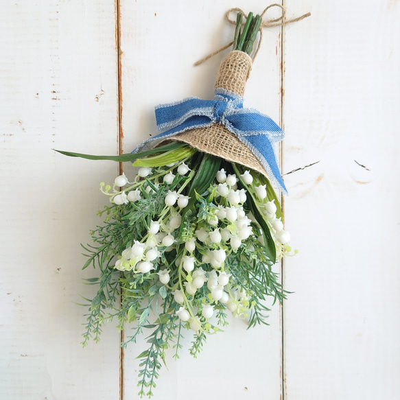 母の日　すずらんとラベンダーのスワッグ　ナチュラル 5枚目の画像