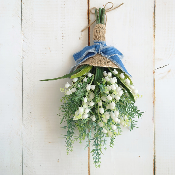 母の日　すずらんとラベンダーのスワッグ　ナチュラル 6枚目の画像
