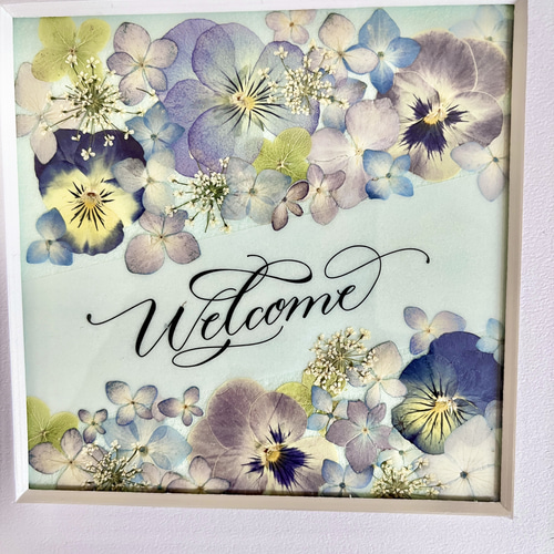 パンジー・ビオラの押し花額＊ホワイトフレーム スタンド付き 押し花