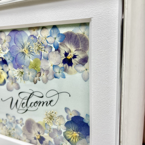 パンジー・ビオラの押し花額＊ホワイトフレーム スタンド付き 押し花