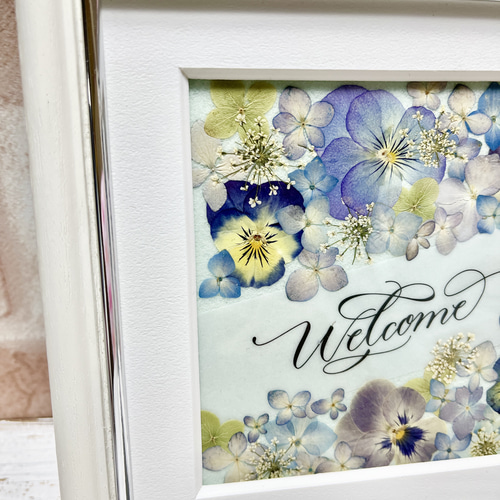 パンジー・ビオラの押し花額＊ホワイトフレーム スタンド付き 押し花