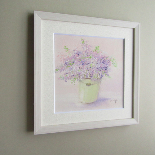 パステル画 ちいさな花の絵～ライラックの花 (パステル画 額つき