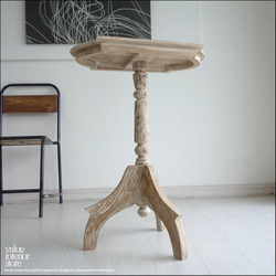 チーク無垢材 サイドテーブルANQN/NW カフェテーブル コーヒーテーブル 花台 飾り棚 プランツスタンド シャビー 1枚目の画像