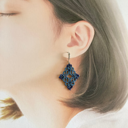 ♢♦タティングレースとビーズのダイヤ型ピアス♦♢ 10枚目の画像