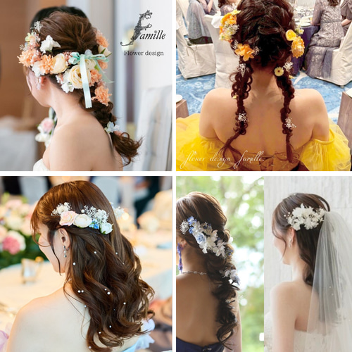 099.ピンク＆赤のくすみ系カラー編みおろしヘア用髪飾り・ラプンツェル