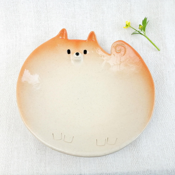 Shiba Inu Sideways Plate 17cm 陶狗 第1張的照片