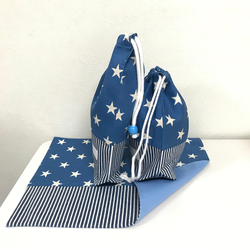 【R♡】コップ袋2点　ランチョンマット3点 オーダー② デニム 星 ランチョンマット 給食袋 お弁当袋 コップ袋 お