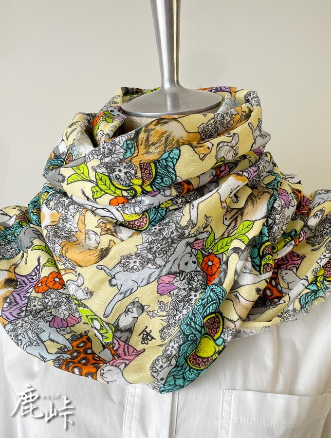 お宅の猫ちゃん柄ダブルガーゼストール01(総柄)