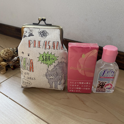 受注製作】カラフルブスカワキャット ×緑 シガレットケースがま口  