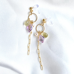 【14kgf】粉色紫水晶和檸檬石英耳環 第5張的照片