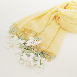 OYA crochet chiffon shawl [Flower of Wind] Mimosa yellow 第6張的照片