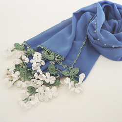 [Made to order] OYA crochet shawl [Flower of Wind] Blue 第7張的照片