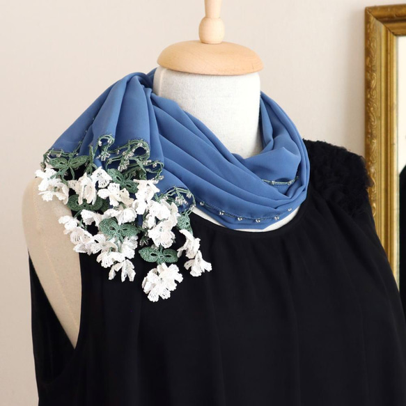 [Made to order] OYA crochet shawl [Flower of Wind] Blue 第1張的照片