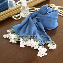 [Made to order] OYA crochet shawl [Flower of Wind] Blue 第2張的照片