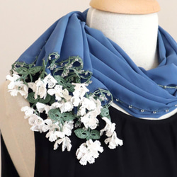 [Made to order] OYA crochet shawl [Flower of Wind] Blue 第3張的照片