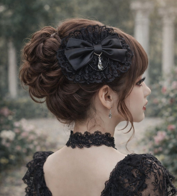 ゴスロリヘッドドレス・ブラックリボン ヘッドドレス（アクセサリー