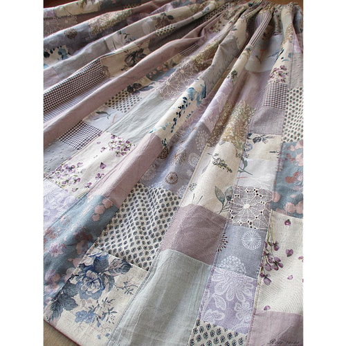 限定セール♥Crystal blue♥小柄♥絵画なパッチワーク♥ギャザースカート K様ご予約品 絵画なパッチワーク 美しい青のギャザースカート