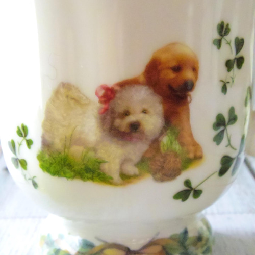 わんちゃん柄のマグカップ＆ミニプレート thank you メッセージ入り 犬