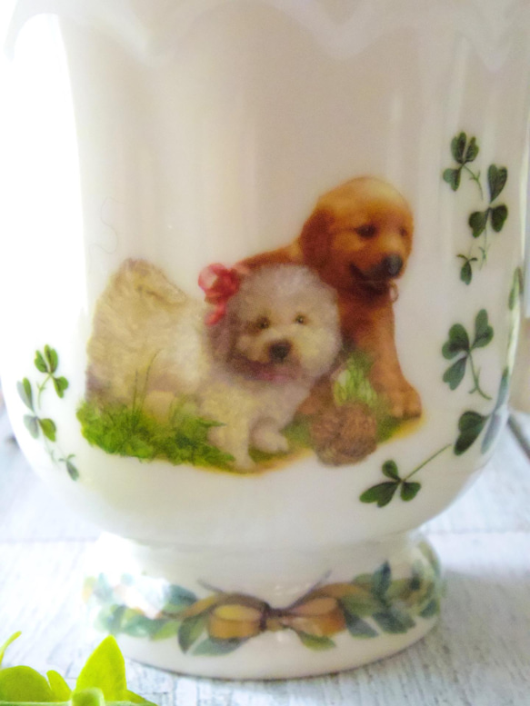 【sale】わんちゃん柄のマグカップ　thank you メッセージ入り 犬　磁器　☆ポーセラーツ ☆ 6枚目の画像