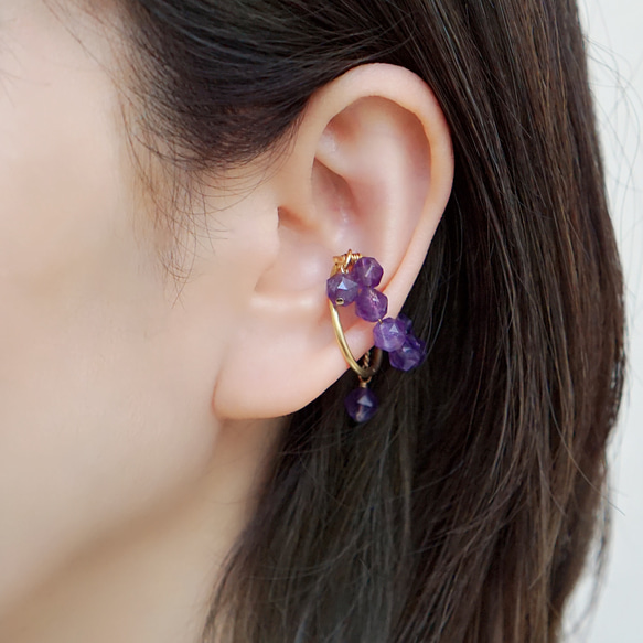“picks.Amethyst”耳套黃銅不銹鋼紫水晶 第4張的照片