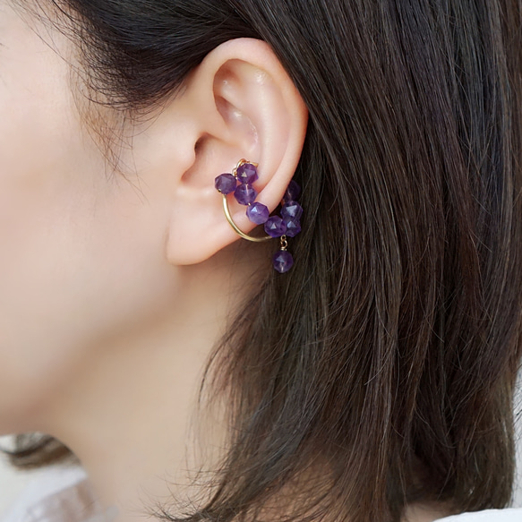 “picks.Amethyst”耳套黃銅不銹鋼紫水晶 第5張的照片